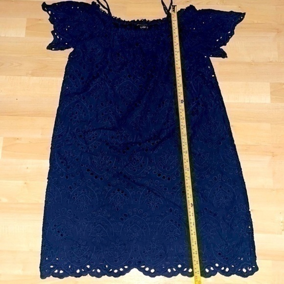 Sharagano eyelet lined dress off shoulder thin straps navy 10P gently preloved - Picture 6 of 9